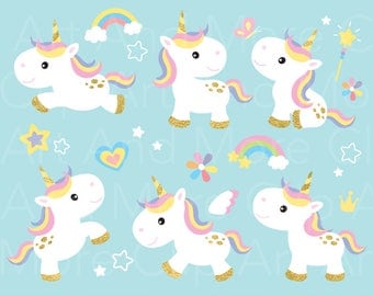 Unicorn Clipart Gold Unicorn Clip Art Pony Horse Rainbow Clipart Cute Baby Unicorn Little Horse Clipart Digital Instant Download