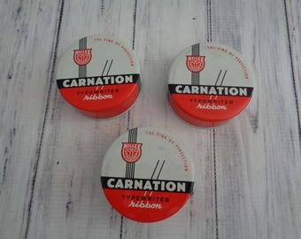Vintage Carnation Typewriter Ribbon Tin With Spools, Four Available, Typewriter Advertising Tin, Smith Corona Typewriter Ribbon Tin