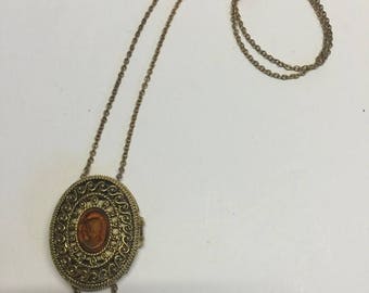 ON SALE Corday Solid Perfume Reversed Perfume Cameo Pendant/Necklace Vintage from the 1960's, Gold Necklace, Perfume Necklace, Vintage Neckl
