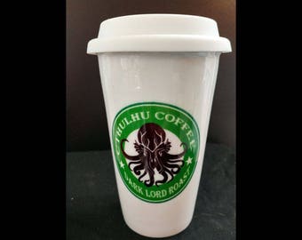 Cthulhu Coffee Ceramic Travel Mug 10 ounce~Dark Decor