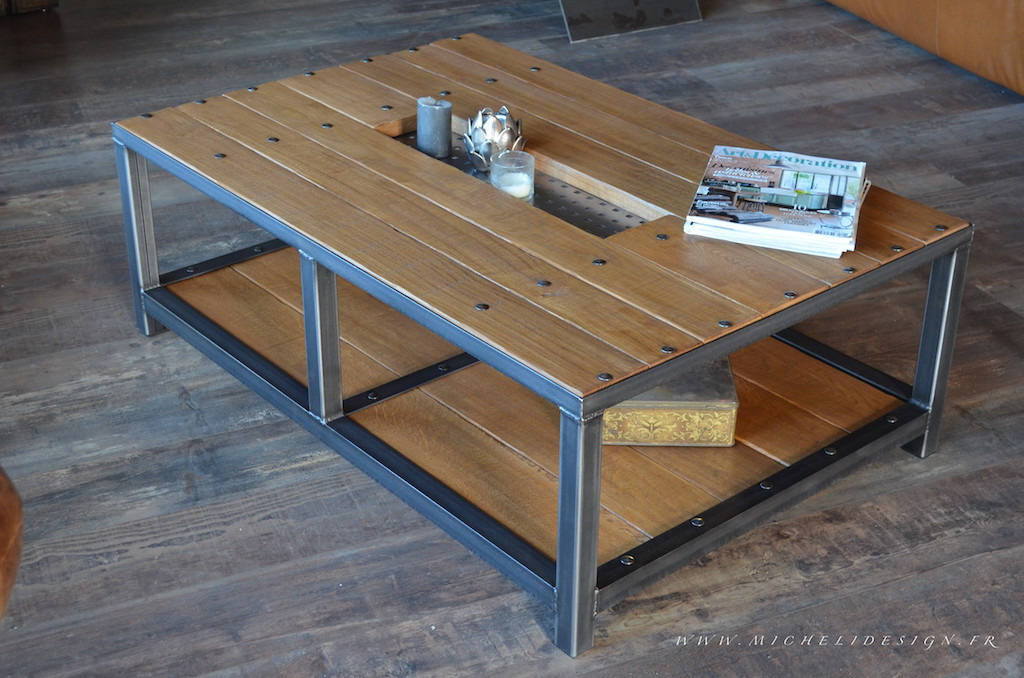 Table basse de salon industriel sur mesure