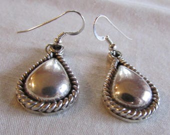 Teardrop Sterling Silver Dangle Wire Earrings