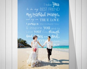 Wedding Anniversary Gift, Custom Photo Art, Vow Song Art Print Gift from Wife, Wedding Gift for Dad, Gift for Mom, Art Print or Canvas-48677