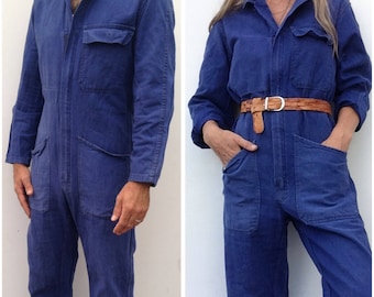 1970s vintage overall French workwear / bleu de travail / indigo / mechanic / vintage workwear / sanforized jumpsuit