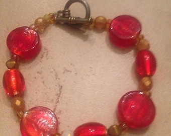 SALE Vintage Red Bracelet Glass Beads Costume Jewelry