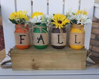 Fall Mason Jar Decor, Rustic Fall Decor, Set of 4