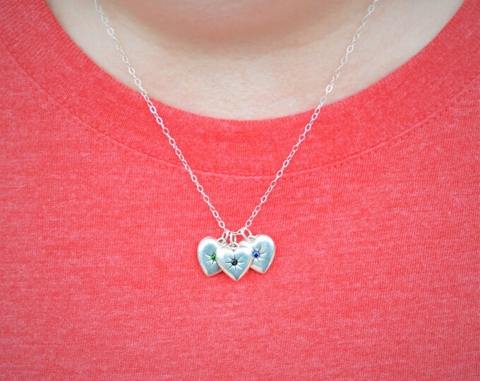 Opal Mothers Necklace, Silver Heart Necklace, Mothers Necklace, Dainty Heart Necklace, Tiny Opal Necklace, October Birthstone, Opal Necklace