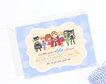 girl superhero invitation, superhero invitation, superhero party, superhero birthday, wonder woman invite