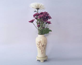 Oriental style ceramic vase, Narrow vase, Home decor vase, White ceramic vase, Bamboo painted, Gift for her, Flower vase, Chinese, Japanese