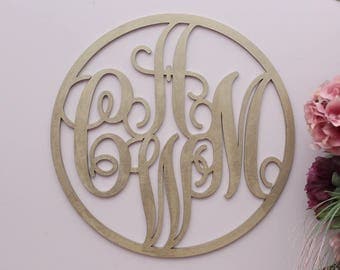 4 Letter Monogram, Circle Wood Monogram, Housewarming Gift, Wedding Gift, Nursery Decor, Personalized Wooden Monogram, Wall Art Decor