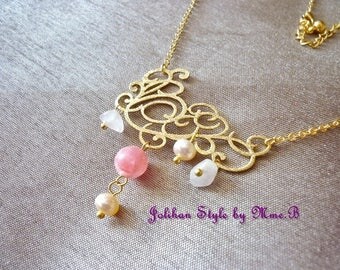 "Elegance" - gold plated necklace with rhodochrosite and Pearl Necklace