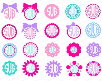 Monogram bow svg, monogram circular scalloped svg, Hears monogram, flower monogram svg, dotted monogram svg, dxf, eps