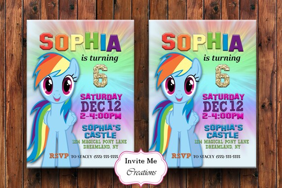 Rainbow Dash Birthday Invitation Rainbow Dash Invite My