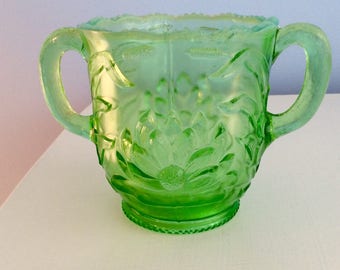 Vintage Green Carnival Glass Sugar Bowl Large