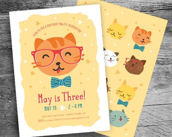 Cat Birthday Invitation - Kitty Cat Birthday Party - Calling All Party Animals Birthday Party - Pet Party - Kid Birthday- First Birthday