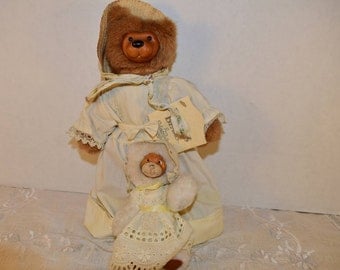 Raike's Bears Charlotte & Toby Vintage 1990 Limited Edition Mother's Day Raike's Bears Mother and Baby Original Tag Shabby Chic Bears