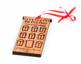 First Apartment Solid Wood Ornament - Personalized Engraved Christmas Ornament and Gift. Apartment building, Custom Marriage Solid Wood