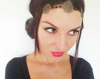 Bijou de tête fleurs et perles noires - headband original romantique _ headband bijoux.