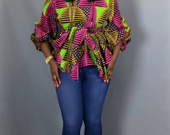 NEW IN Green and pink African print top African clothing