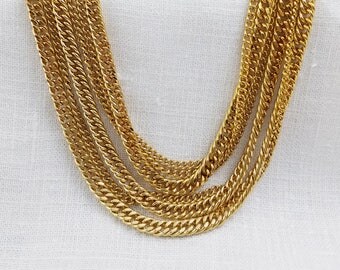 Multi Strand Chain Link Necklace Gold Tone Necklace Vintage Necklaces