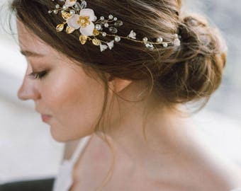 Bridal Hair Piece, Flower Bridal Headband, Wedding Hair Vine, Bridal Tiara, Wedding Hair Wreath, Wedding Headpiece, Diadem, Pearls Headband