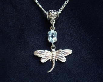 Blue topaz necklace Dainty necklace Wife gift Dragonfly necklace Gift for women Sister gift Gift for daughter Topaz crystal Something blue
