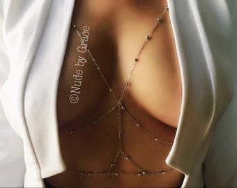 15% off sale, Body Chain, bikini body jewelry, bralette jewelry, cross body necklace, bra chain, bralette chain, festival body chain