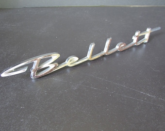 1960s Isuzu Bellet Script Emblem, Nameplate/ Vintage chrome quarter panel logo, 3 pin