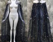 Fantasy Starry Collar Cloak ~ Wicca Cape Witch Outfit ~ Fairy Bridal Elven Gothic Pagan Medieval ~ Perfect choice for your wedding dress