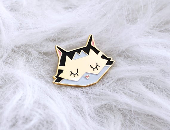 Belle Broche Chat émaillé En Métal Doré - Bijou Vintage Sans Marque