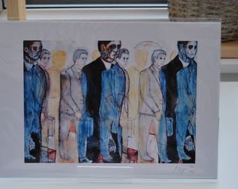 ROBOTS ART PRINT sci-fi print from original artwork in ink and watercolour by Clare Thompson