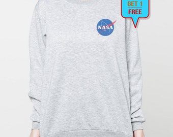 Nasa sweatshirt shirt pocket graphic sweater tshirt tee jumper t-shirt long sleeve S M L XL grey