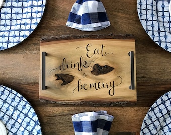 Wood Burning Tray, Wood Burning Art, Pyrography, "Eat, drink, & be merry"