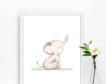 Elephant print, Nursery decor, Elephant wall art, Baby animal art, Nursery prints, Watercolor Elephant