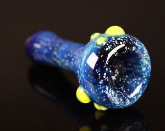 Galaxy Pipe Cobalt Glass Chillum Space Pipe Fumed Cobalt Glass Pipe, Heady Hand Blown with Slyme