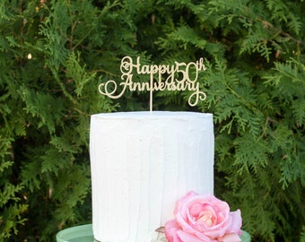 Happy 50th Anniversary Cake Topper, Gold Silver Cake Topper, Anniversary Cake Topper, Personalized Cake Topper,Gold Cake Topper, Anniversary