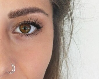 Sterling Silver Moon Nose Ring, 20, 22 Gauge, Half Moon, Nose Ring Hoop, Hoop Nose Ring Tragus Piercing, Septum Piercing Daith Jewelry, Stud