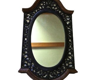 BLACK WALL MIRROR 39"x22" Large Mirror Vintage Ornate Mirror Baroque Mirror Syroco Mirror Mid Century Mirror