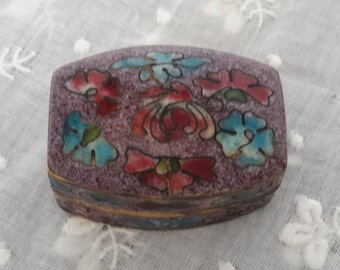 Miniature Pill Box with Cloisonne and Enamel Decoration. Vintage Trinket Box