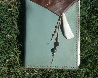 Leather bound cotton page journal/buffalo tooth