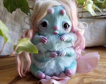 precious bab caterpillar girl- blue caterpillar doll, art doll, ooak bug girl doll, strange doll, fairy doll, fae