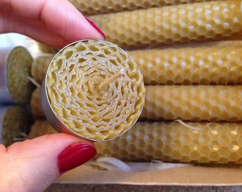 Honeycomb Candles set / Set of 5 beeswax pillar candles and 3 rolled tea lights, handmade/ natural beeswax rolled candles & tea lights