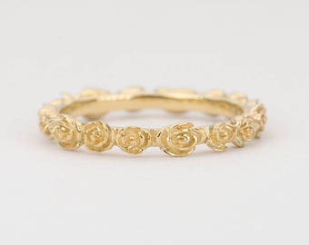 rose 14k gold ring unique wedding band flower floral full eternity stacking rings stackable organic feminine - Artisan Wedding Rings rose 14k gold ring unique wedding band flower floral full eternity stacking rings stackable organic feminine - Artisan Wedding Rings