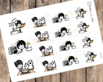 Suki and Lala - COOKING Planner Stickers, Pet Stickers, Kawaii Planner Stickers, CHEF Sticker, Erin Condren planner stickers (SAL006)