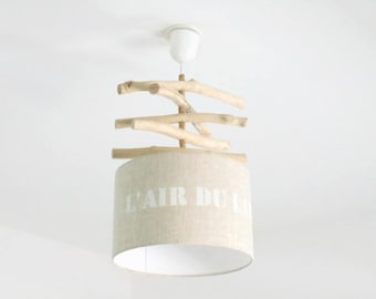 Driftwood "sea air" linen - swoops down chandelier day cylinder 28 cm - cylindrical pendant - round ceiling light