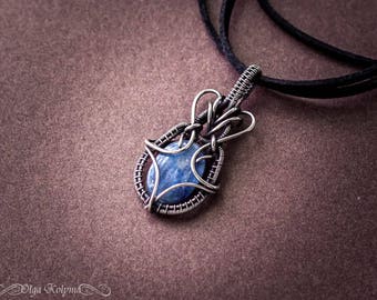 Silver pendant Mens pendant Kyanite Wire wrapped pendant Mens necklace Kyanite pendant Silver necklace gift for him