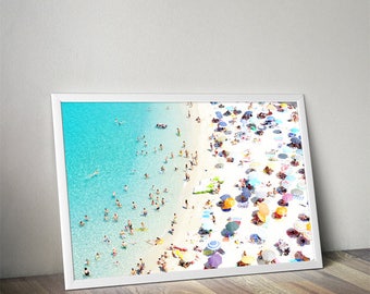 Aerial Beach with people photography, Beach print, Landscape print,