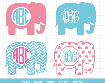 Elephant SVG Elephant Monogram frames Baby Elephant SVG Yeti Elephant Cute Elephant Cut files for Silhouette & Cricut Svg Eps Dxf Png Jpg