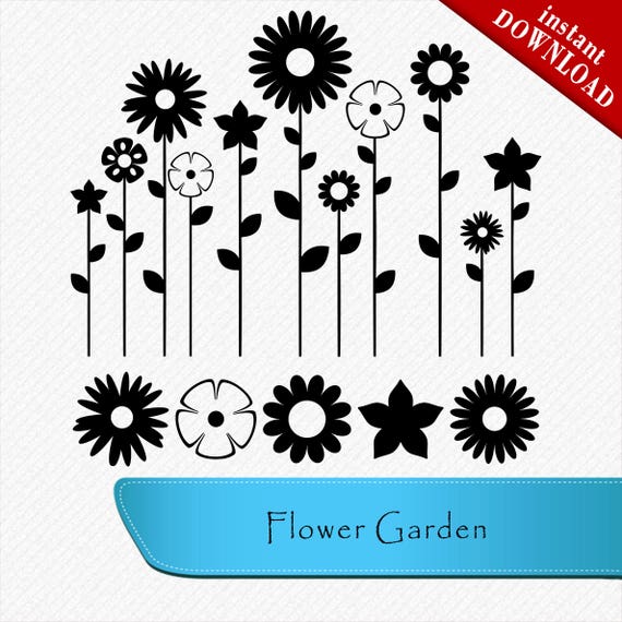 Flower Garden Silhouette Flower Garden svg Flowers Clipart