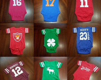 Athletic baby onesie, football onesie, varsity, custom onesie, baby shower gift, baby clothes, baby gift, birthday onesie,funny baby gift